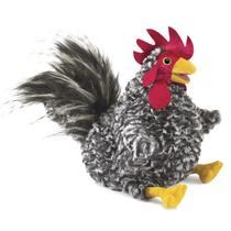 Hand Puppet Folkmanis Barred Rock Rooster Preto Branco Vermelho