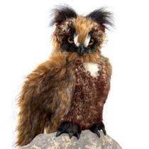 Hand Puppet Folkmanis, grande coruja com chifres e asas móveis