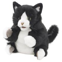 Hand Puppet Folkmanis Tuxedo Kitten preto e branco