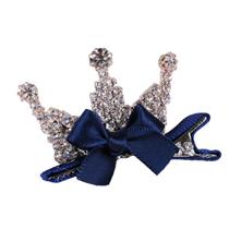Handmade Bow Hairpin Bunny Ears Hair Clips Cute Satin Bow Hairpin with Rhinestones Shiny Hair Accessories for Girls - Three diamonds-navy blue