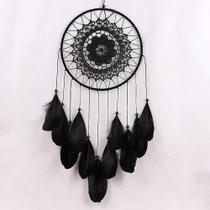 Handmade Lace Dream Catcher Feather Bead Pendurado Decoração Ornamento Presente Preto