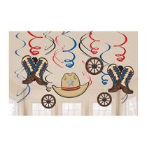 Hanging Swirl Decorations Amscan Western Party, pacote com 12 Hanging Swirl Decorations Amscan Western Party, pacote com 12