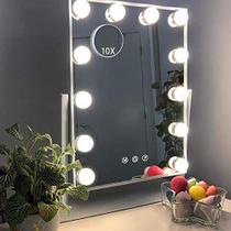 Hansong Vanity Mirror com Luzes Espelho de Maquiagem com Luzes 12 Lâmpadas Reguláveis Hollywood Iluminado Espelho de Maquiagem Destacável 10x Ampliação 3 Modos de Iluminação de Cores