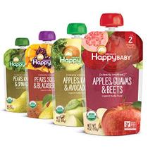 Happy Baby Organics Clearly Crafted Stage 2 Baby Food Variety Pack, Pear Squash & Blackberries, Apple Kale & Abacate, Apple Guava & Beet, Pear Kale & Espinafre, 4 Onças Pouch (Pack of 16)