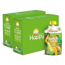 Happy Tot Organics Super Foods Stage 4, Peras, Mangas e Espinafre + Super Chia, Bolsa de 4,22 Onças (Pacote de 16) embalagem pode variar - Happy Baby