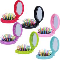 Happy Trees 6 PCS Round Travel Hair Brush com espelho dobrável Pocket Escova de Cabelo Mini Pente de Cabelo com Espelho de Maquiagem para Viagem (Conjunto de 6)