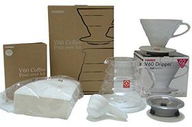 Hario V60 Coffee Pour Over Kit Bundle Set - Vem com gotejador de cerâmica, panela de vidro de servidor de gama, colher de medição e pacote de 100 contagens de filtros de café Hario 02W