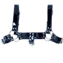 Harness Masculino Arreio Couro Legítimo Preto Verniz Estilo PVC Vinil Latex