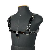 Harness Masculino Arreio Couro Legítimo Preto Verniz Estilo PVC Vinil Latex