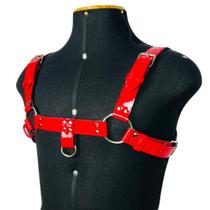 Harness Masculino Arreio Couro Legítimo Vermelho Verniz Brilho brilhosa Arnes Lingerie Masculina