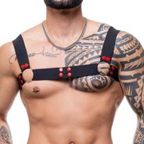 Harness Masculino Arreios Preto Argolas Detalhe Vermelho