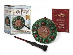 Harry potter - hogwarts christmas wreath and wand set - lights up!