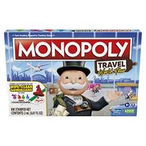Hasbro Gaming Monopoly Travel World Tour Jogo de tabuleiro para famílias e crianças com mais de 8 anos, inclui carimbadores de token e tabuleiro de jogo Dry-Erase