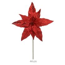 Haste de Bico de Papagaio Poinsetia Aveludado com Glitter Vermelho 42cm Natal Encantado Formosinha