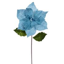 Haste de poinsétia clássica de veludo azul bebê Vickerman de 12" x 20". Inclui quatro peças por bolsa. Haste de poinsétia clássica de veludo azul bebê Vickerman de 12" x 20". Inclui quatro peças por bolsa.