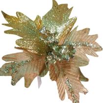 Haste Flor Natal Dourada com Glitter 25CM Poinsétia Haste Flor Natal Dourada com Glitter 25CM Poinsétia