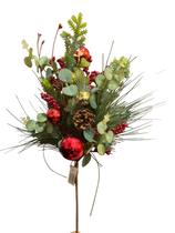 Haste flor Natalina c/ folhagens e azevinho verde - 70cm