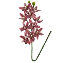 Haste Orquídea 3D Cymbidium Silicone Premium Vinho Bordô 30cm 10 Flores - MC Flores
