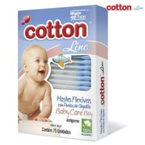 Hastes Flexíveis Cotton Line Cotonete Baby Azul 75 Unidades