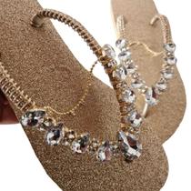 Havaianas De Luxo Slim Com Glitter Dourado E Pedraria Boreal