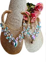 Havaianas De Luxo Slim Com Glitter Dourado E Pedraria Crystal Flor