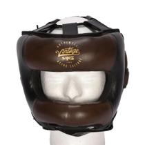 Head Guard Capacete de Boxe MKS Vintage Full Face Nose Protection em Couro - G/GG
