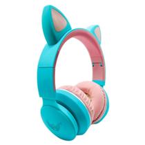 Headphone Altomex Bluetooth Com LED Gatinho Azul Com Rosa