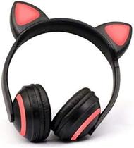 Headphone Bluetooth Gatinho Iluminação LED - PRETO