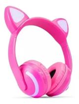 Headphone Bluetooth Orelhas Led Fone Gatinho Rosa