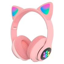 Headphone Bluetooth Orelhas Led Fone Gatinho Rosa - MKB