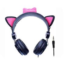 Headphone Cat Ear Fone de Ouvido K-Mex Preto e Rosa AR30