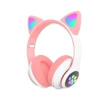 Headphone com bluetooth gatinho com led lindo orelhas gato