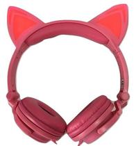 Headphone Fone Cat P2 Orelha De Gato Led Cosplay Cor Rosa