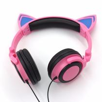 Headphone Fone Cat P2 Orelha De Gato Led Cosplay Cor Rosa