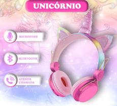 Headphone Fone Infantil Colorido Orelhinha Unicórnio com Glitter para Criança