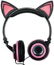 Headphone Gatinho Com Fio Preto/Rosa