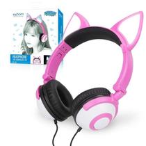 Headphone Gatinho Cosplay Com Fio Branco/Rosa