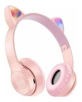 Headphone Gatinho Orelha De Gato Com Led Fone De Ouvido Rosa