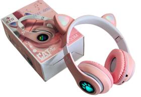 Headphone KTS Cat Ear Led Wireless Bluetooth 5.0 Rosa