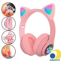 Headphone Orelha de Gato Bluetooth Gatinho Rosa Mulheres