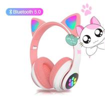 Headphone Orelha Gato Fone de Ouvido Infantil Bluetooth Dobrável Led P2 Fm - Lehmox