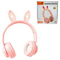 Headphone Sem fio Bluetooth Coelinho LED EL-1505 cor Rosa