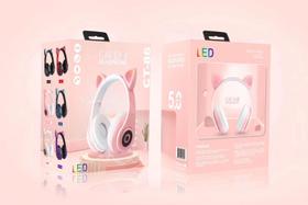 Headphone Wireless LED Cat Ear HXZ-B39 Stereo Sound Gatinho Rosa e Branco