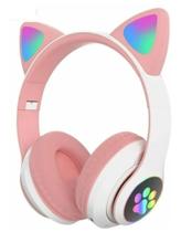 Headset Fone De Ouvido Bluetooth Led Orelha Gato Headphone rosa - Headset
