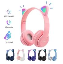 Headset Fone de Ouvido Infantil Bluetooth Orelha Gato Led Para Crianças Sem Fio