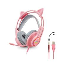 Headset fone gamer com microfone e led p3/p2 - kp-ga04 rosa