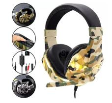 Headset Gamer Camuflado Fone de Ouvido P3 e P2 LED