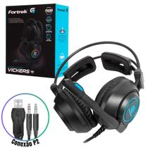 Headset Gamer Com Cancelamento de Ruído Alto Conforto e Alta Qualidade P2 Usb Led Rgb Pulsing 110db 20hz Preto Fortrek Vickers Com Design Ergonômico