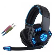 Headset Gamer com Microfone Azul e Preto com Iluminação USB + P2 PC Feasso - FONE-706 - Knup