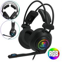 Headset Gamer Fone de Alta Qualidade Com Microfone Entrada P2 + Usb Led Rgb Cabo 2,1M Têxtil Cor Preta Fortrek Vickers Design Ergonômico de Alto Conforto